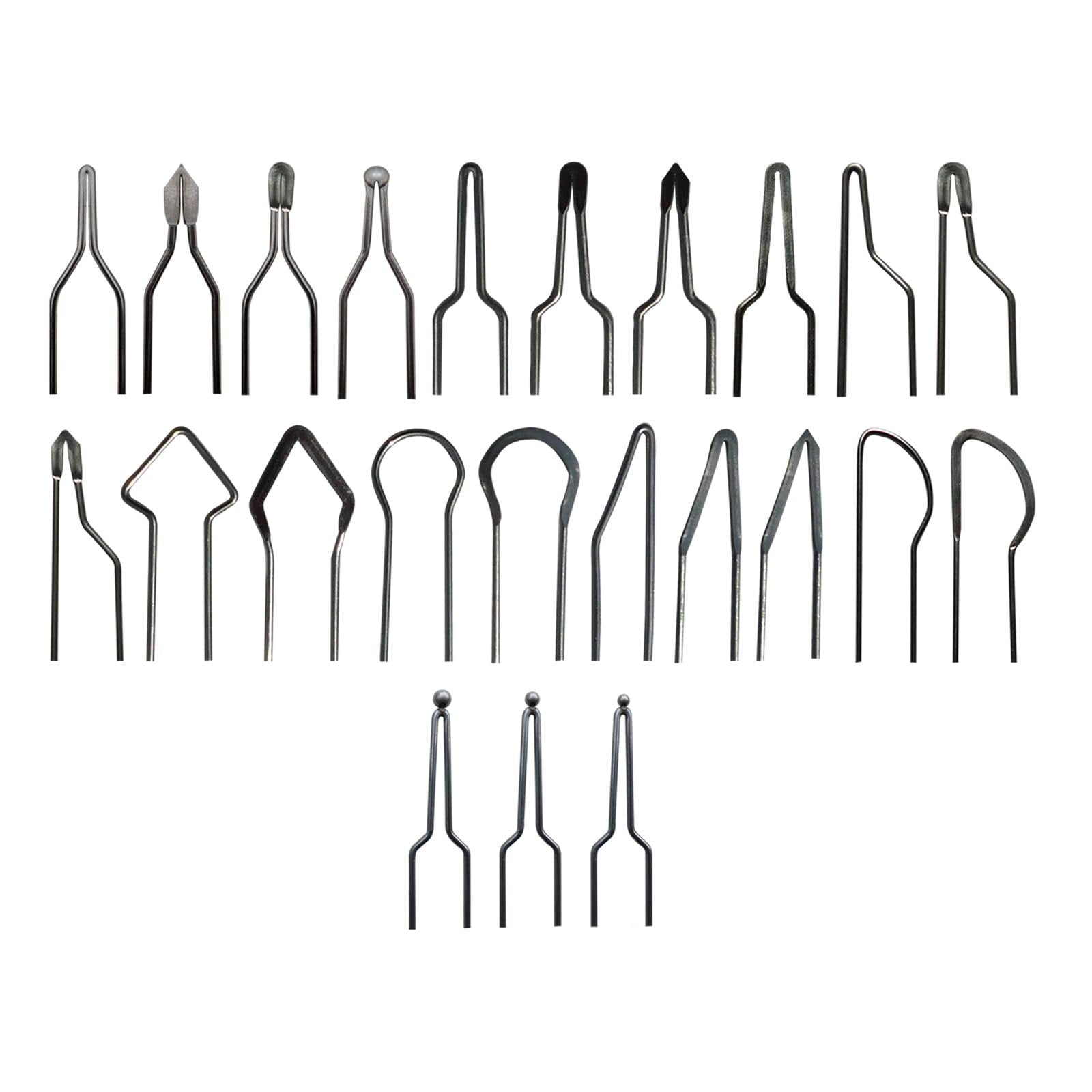 Set of 23 assorted metal wood burning tips with various shapes for pyrography pens, displayed against a white background.