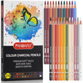 Box of 24 color charcoal pencils with a butterfly and face design, and a separate row of the pencils.