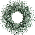24 inch boxwood wreath with soft touch green leaves on a white background, front view