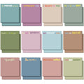 Twelve stacks of inspirational sticky notes in various Morandi colors, each with a unique positive affirmation printed on the top sheet.