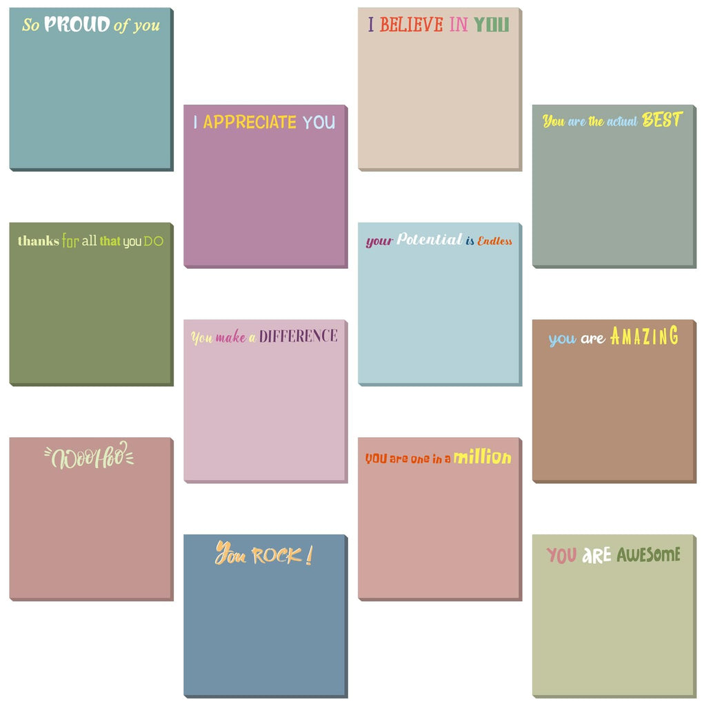 Collection of 12 inspirational sticky notes in various Morandi colors, each with a unique positive affirmation message.