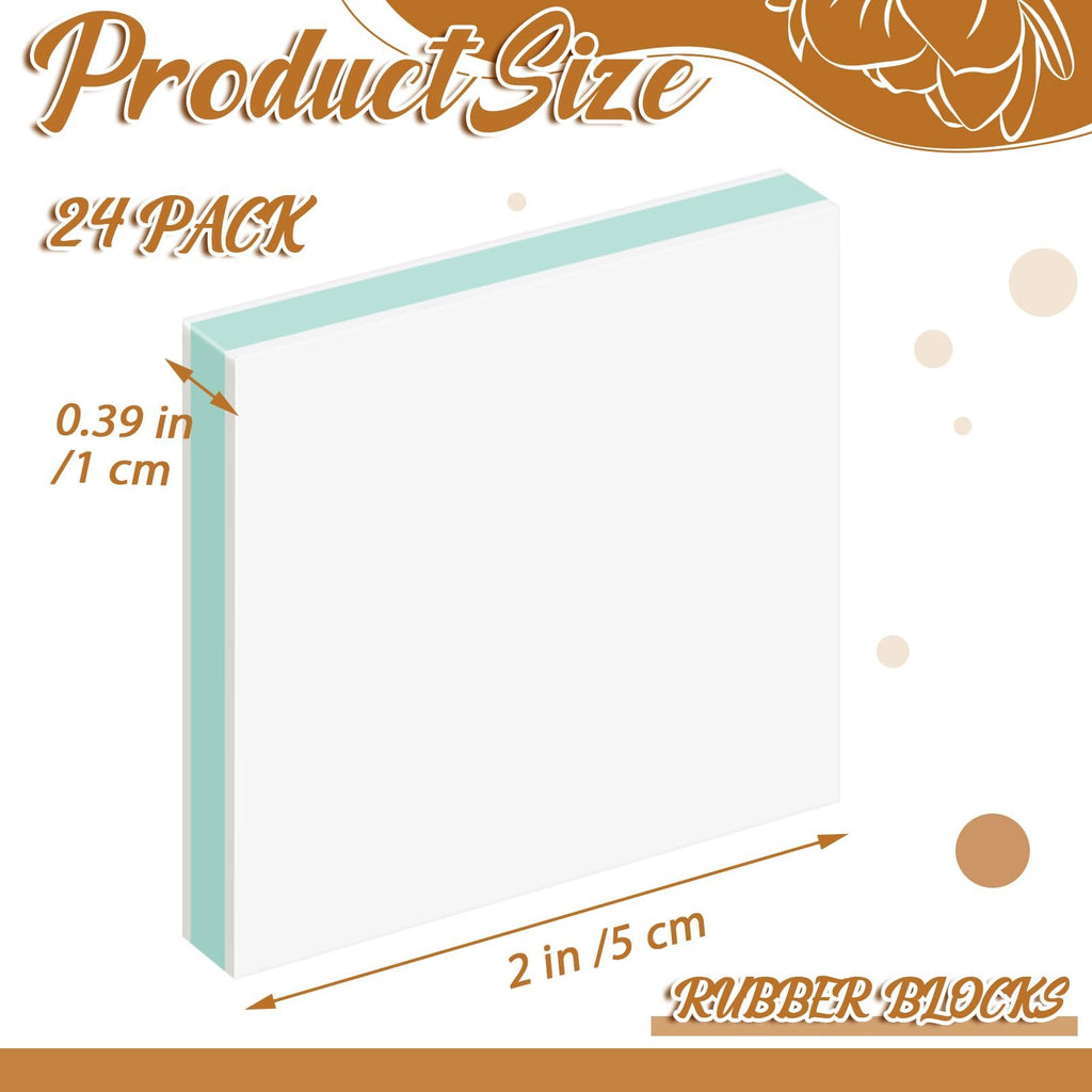 Product size diagram showing a white and green rubber carving block with dimensions labeled.