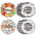 Four fall-themed craft wreaths, two colored and two outline versions, featuring leaves and pumpkins with text.