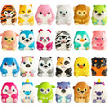 Collection of 24 jumbo slow-rising squishy toys in various cute animal designs, arranged in rows on a white background.