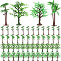 Collection of 24 plastic mini jungle tree figurines in four styles, arranged in rows on a white background.