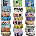 Stacks of 24 kawaii animal washi tape rolls featuring cats, ducks, rabbits, owls, bears, and houses.