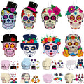Set of 24 sugar skull craft kits with various designs and accessories, including stickers and hanging ropes.