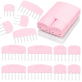 Pink knitting blocking combs kit with 13 large 8-pin and 12 small 4-pin combs arranged on a white background.