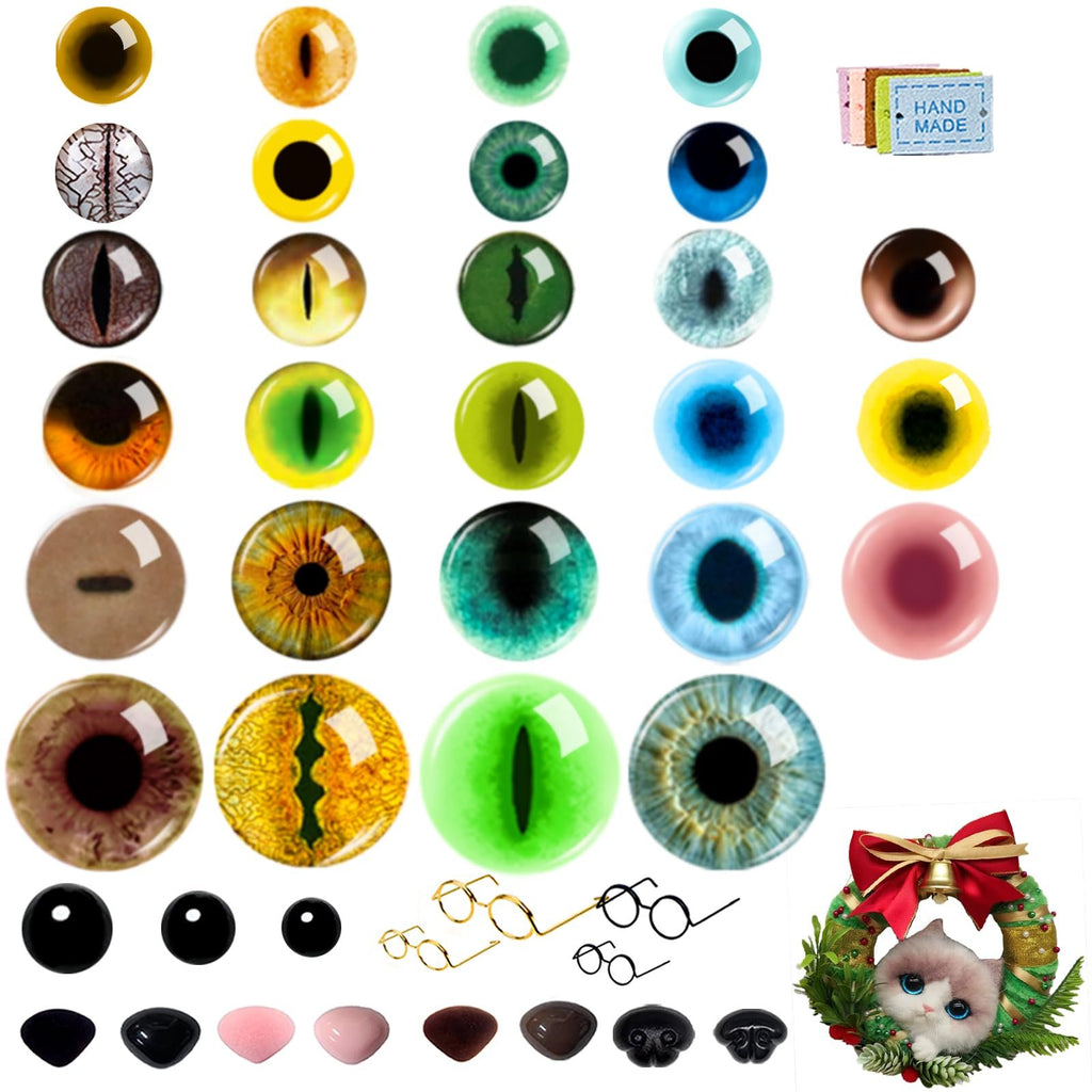 Assortment of craft eyes, noses, glasses, and a festive cat wreath.