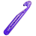 Purple 25mm large plastic crochet hook with glitter accents, angled view on white background