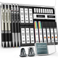 Mechanical pencil set with various lead sizes, colored pencils, erasers, and sharpeners in a case.