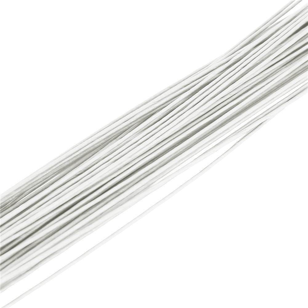 Bundle of 26 gauge white floral wire stems, paper-wrapped, on a white background.