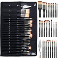 Paint brush set with palette knife and roll case, brushes displayed in case and laid out separately.