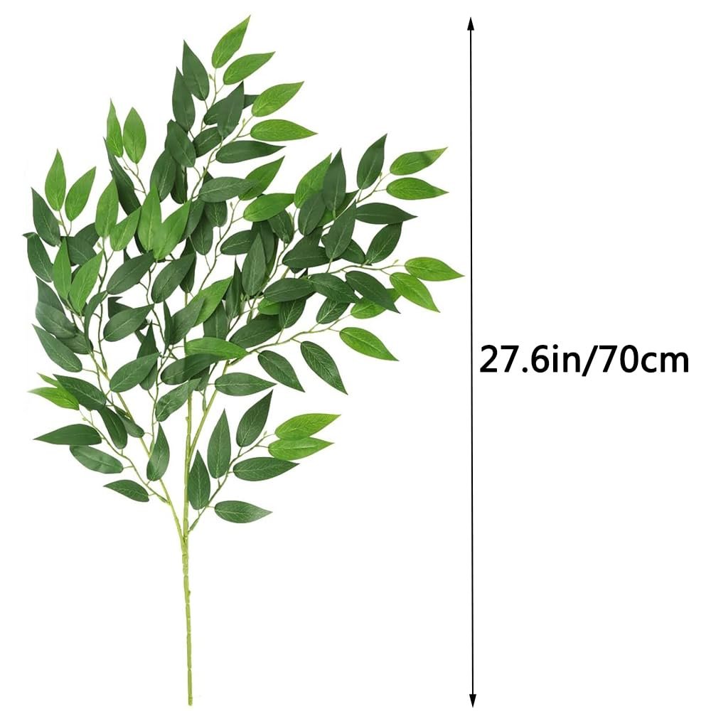 Artificial Italian Ruscus greenery stem with green leaves, shown with a height measurement of 27.6 inches / 70cm.