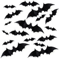 Assortment of 28 black 3D bat wall decals scattered on a white background.