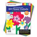 DIY Flower Cutouts kit packaging with colorful cardstock flowers, leaves, and stems. Includes idea guide and 280 pieces.