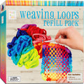 Weaving loops refill pack box showing colorful loops and a hand weaving a potholder.