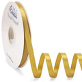 Gold double-faced satin ribbon on a spool, with ribbon unspooling in a wave pattern.