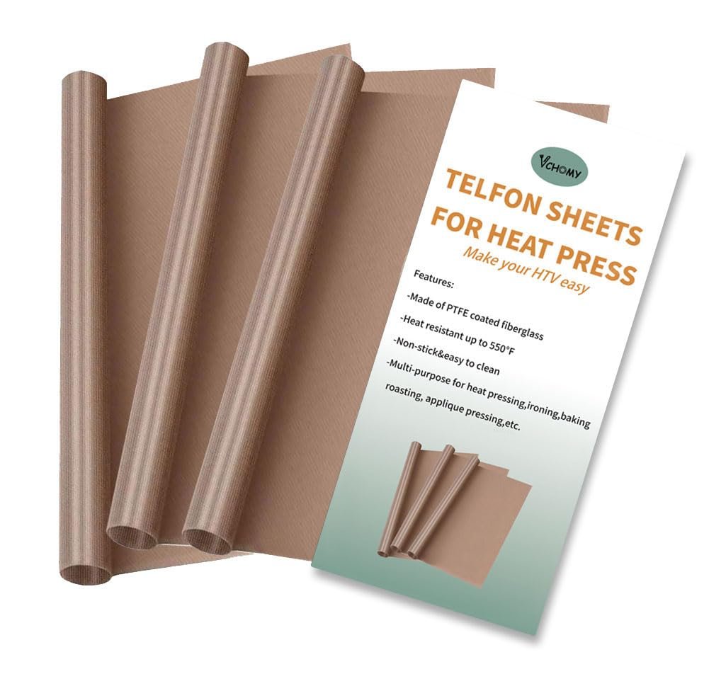 Three rolled heat press sheets and one flat sheet with product information overlay.