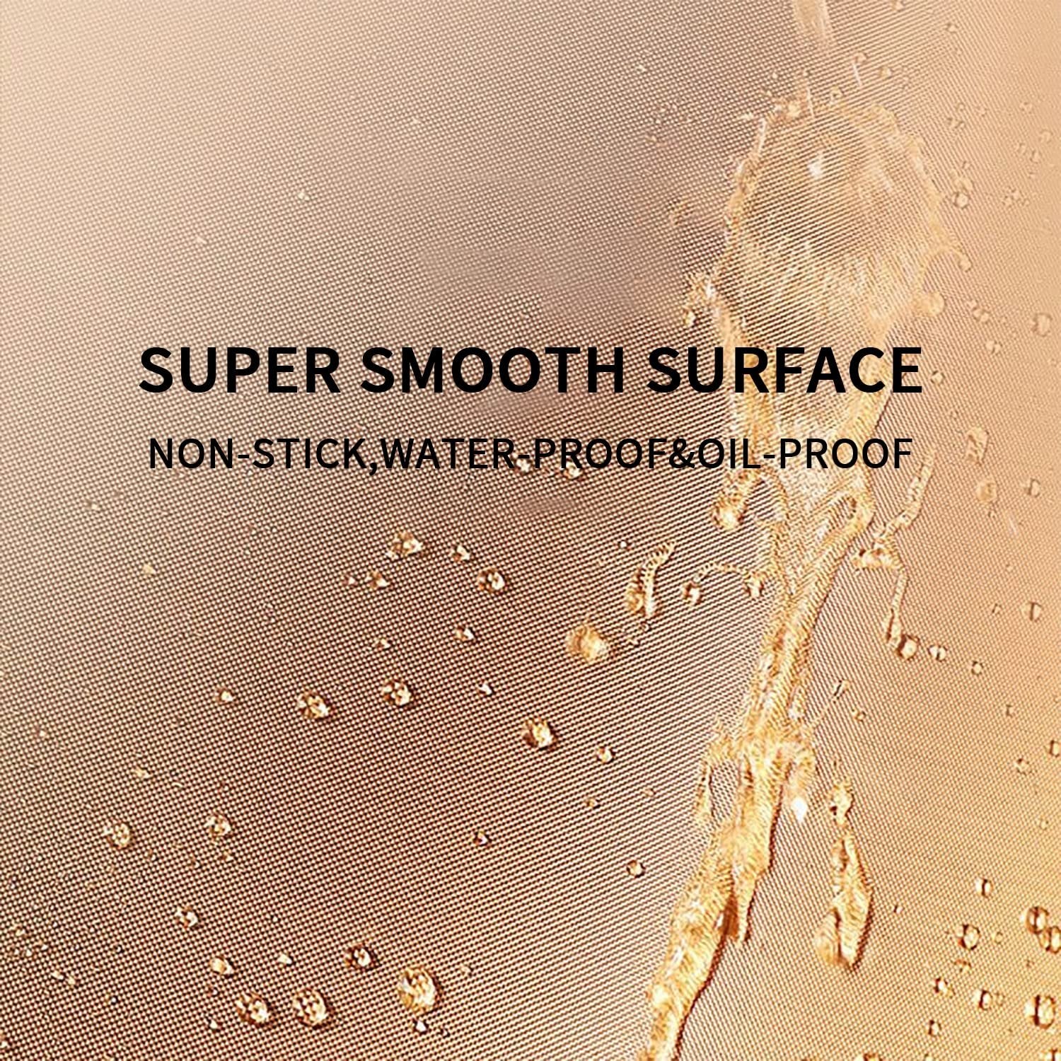 Close-up of a non-stick heat press sheet with water droplets and a splash, showing its smooth surface.