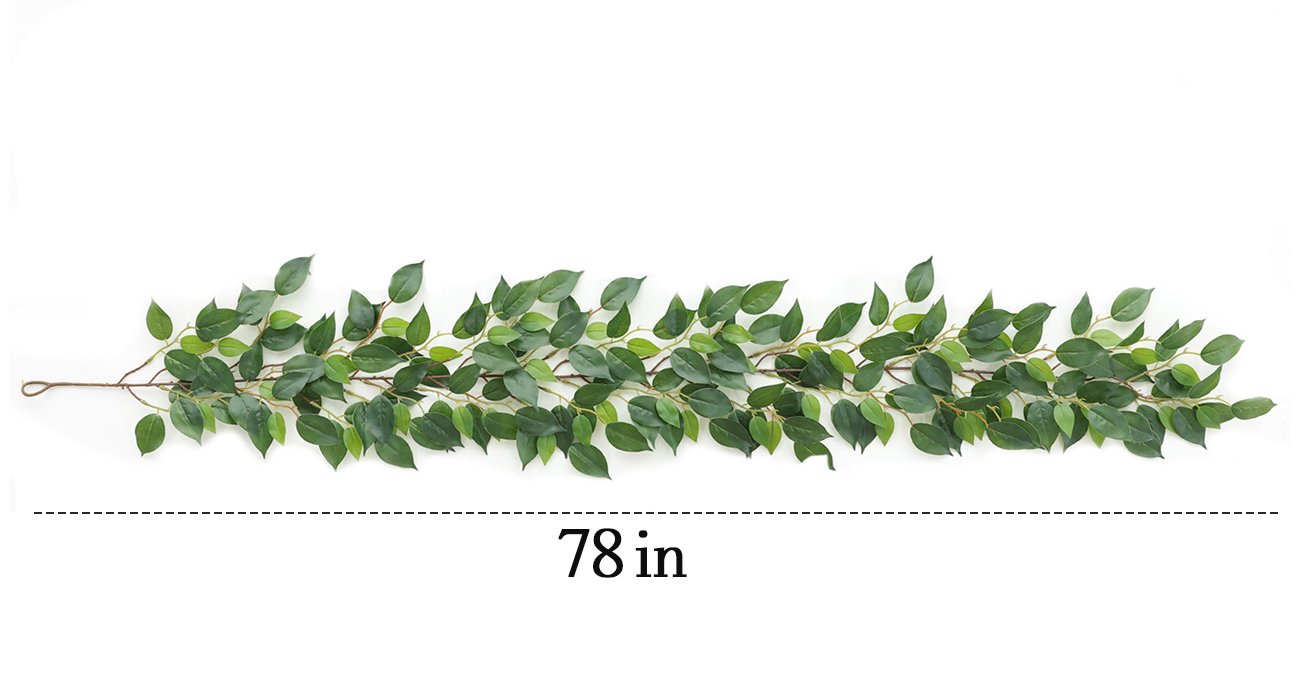 Artificial ficus vine garland with green leaves, shown horizontally against a white background with a measurement line indicating 78 inches.