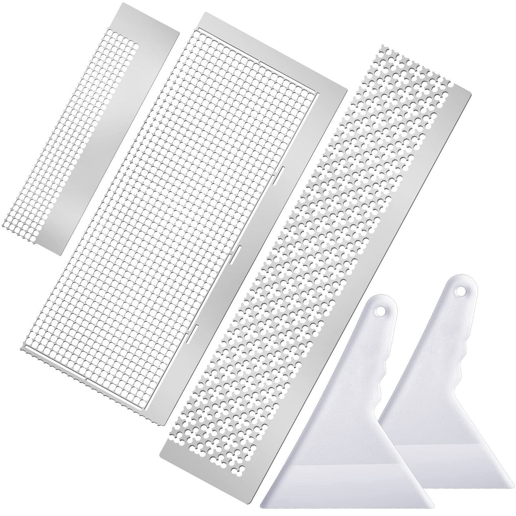 Three diamond painting rulers and two white plastic alignment tools arranged on a white background.