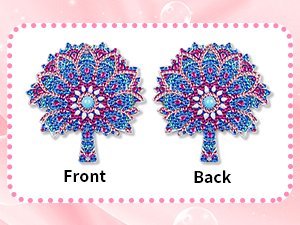 Two diamond painting wind chime suncatchers shaped like trees, showing front and back views, with pink and blue gem details.