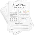 Baby shower predictions and advice cards with sections for birth date, weight, time, length, eye and hair color, and resemblance.