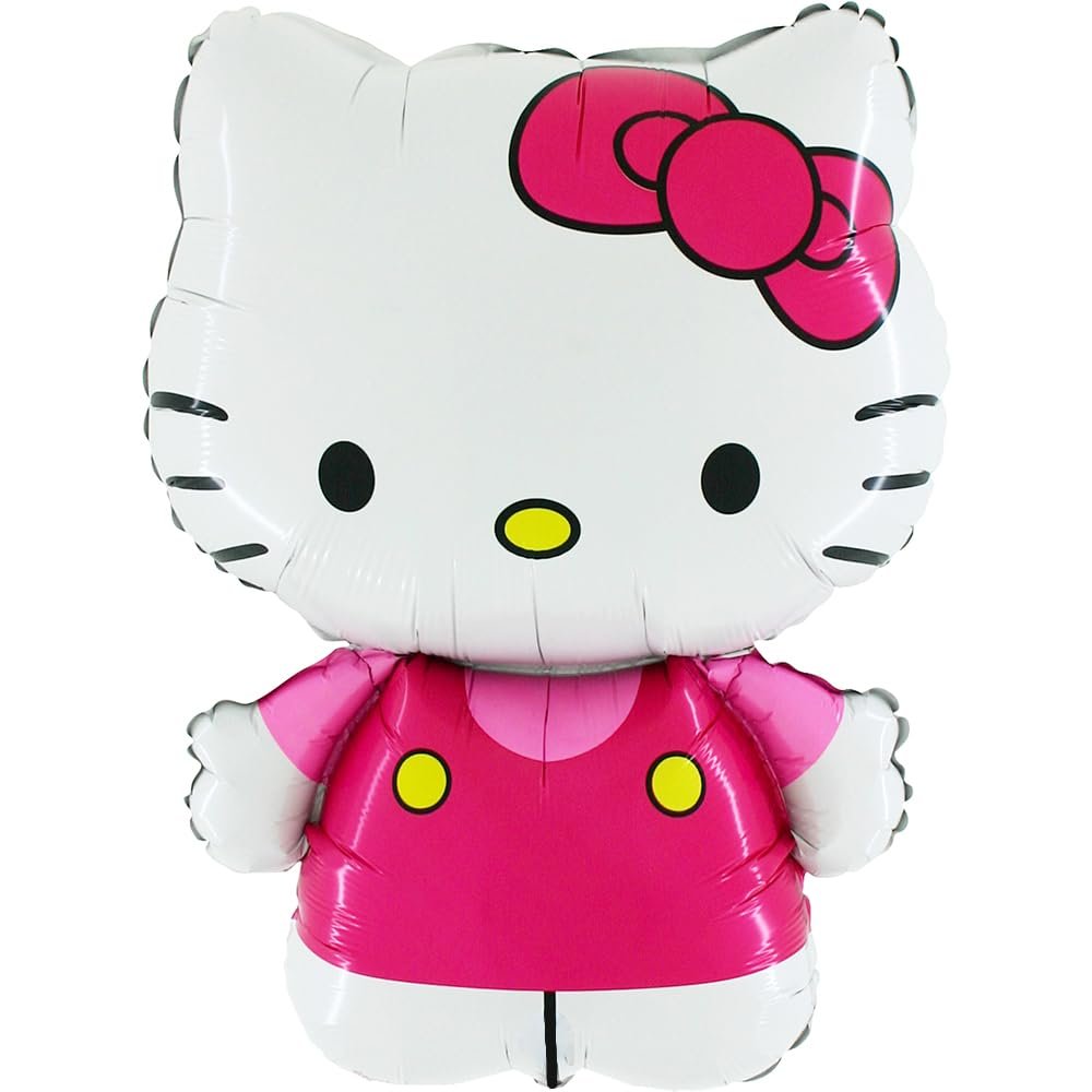 30-inch Hello Kitty character foil balloon in pink and white, front view, isolated on white background.