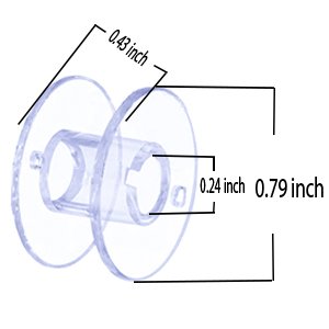 Transparent plastic sewing machine bobbin with dimension callouts