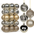 Champagne shatterproof plastic Christmas ball ornaments in a clear box and hanging individually