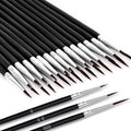 Set of fine tip paint brushes with black handles and silver ferrules, showing sizes 0, 00, and 000