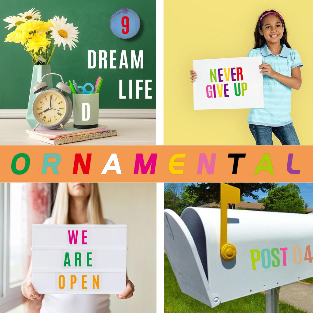 Collage of four images: desk with flowers and alarm clock, girl holding 'NEVER GIVE UP' sign, woman holding 'WE ARE OPEN' sign, and a mailbox with 'POST 04' stickers.