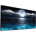 Diamond painting kit canvas showing a full moon over a dark ocean with sparkling water reflections
