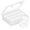 Clear plastic bead organizer box with 31 compartments and 30 removable inner cases, shown open with two inner cases stacked beside it.
