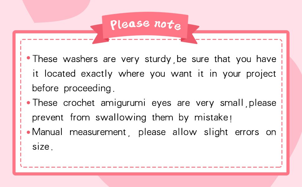 Pink and white graphic with text notes about safety eyes for crafts