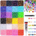 Mixed-color flatback rhinestones in a 24-grid organizer box with B-7000 glue and tweezers