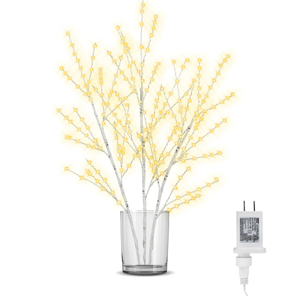 33 inch birch light tree with 180 LED lights in a glass vase, with LED controller