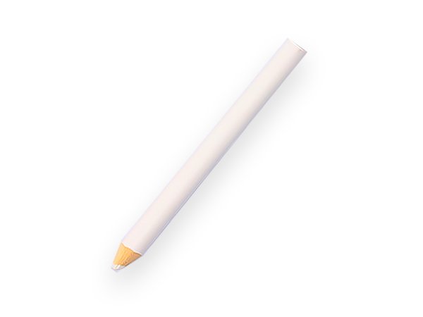 White cosmetic pencil with sharpened tip on a white background