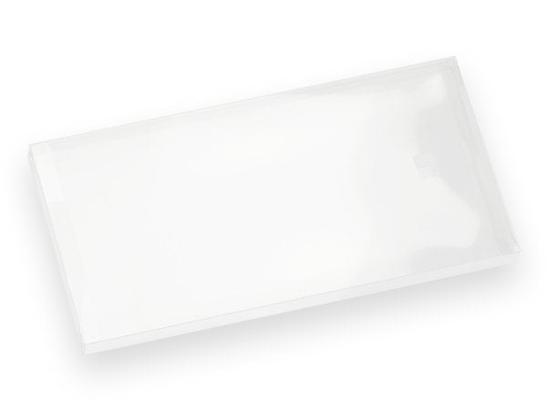 Clear plastic storage box with lid, angled view on white background