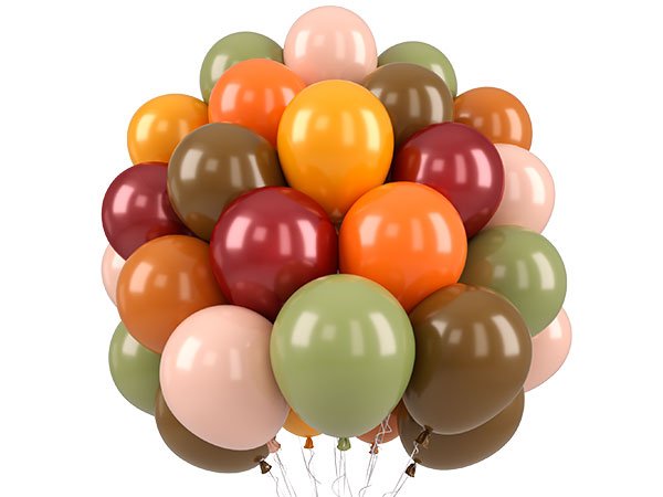 Cluster of 36-inch pastel balloons in dusty blue, ivory white, and champagne gold colors