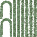 Two arched and multiple hanging artificial eucalyptus garlands with 96 leaves each on a white background
