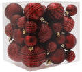 Wine red shatterproof Christmas ball ornaments in a clear cube box, various sizes and embossed patterns