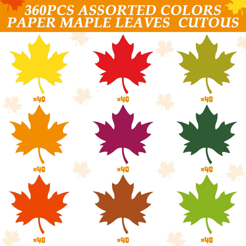 Assorted colored paper maple leaf cutouts, each color shown with quantity x40.