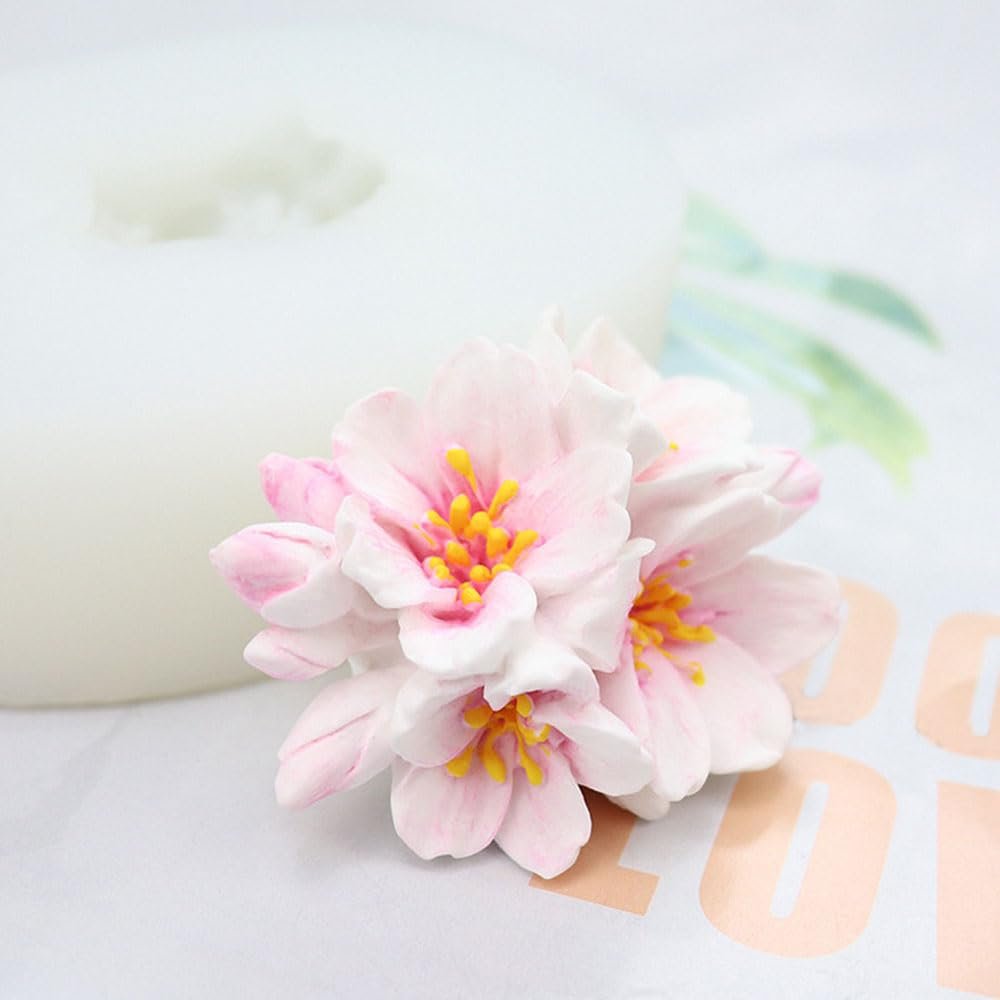 3D cherry blossom flower silicone mold with pink and white flowers in foreground