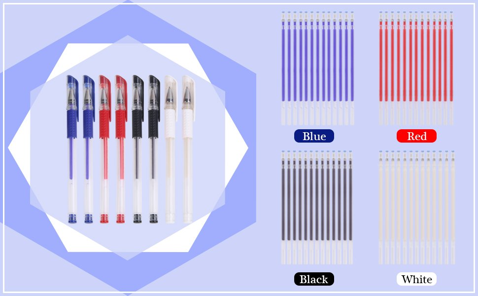 Set of fabric marking pens and refills in blue, red, black, and white colors