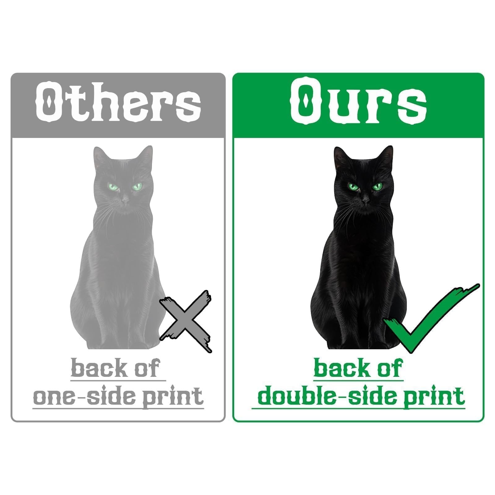 Comparison of one-sided vs double-sided print window clings featuring black cats
