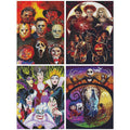Four diamond painting kits featuring horror movie characters, Disney villains, and characters from The Nightmare Before Christmas.