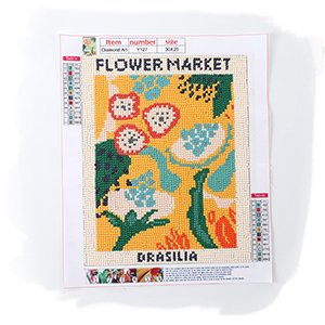 Diamond art kit canvas with floral design and text 'FLOWER MARKET BRASILIA'