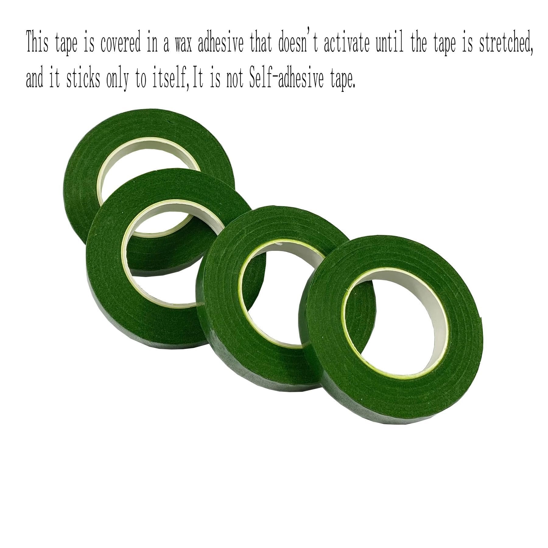 Four rolls of dark green floral tape arranged in a cluster on a white background.